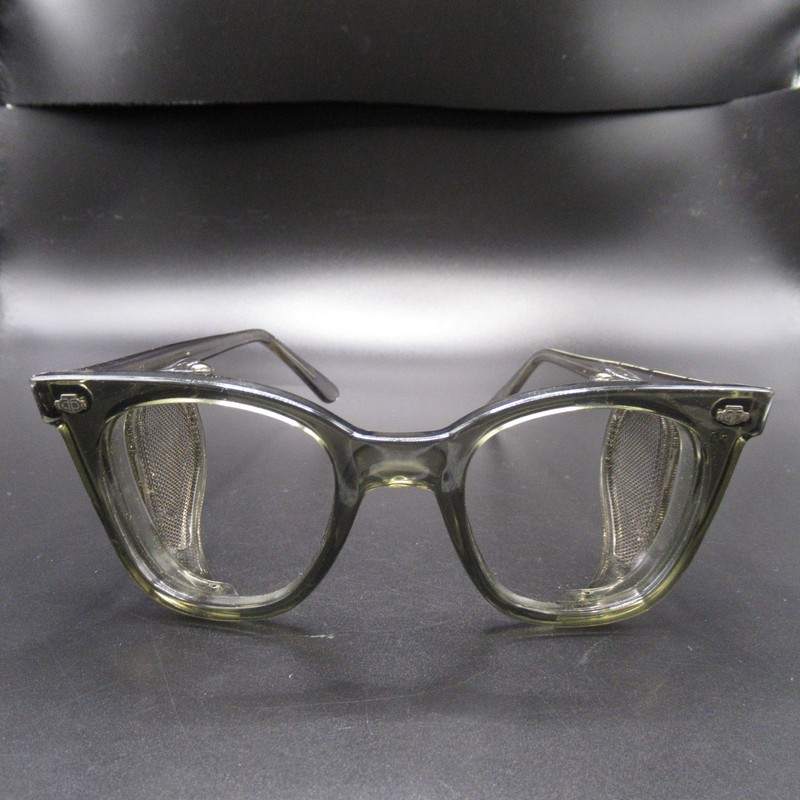 Vintage Titmus Safety Eyeglass Frames Clear Gray Side Shields No Lenses 5 3/4