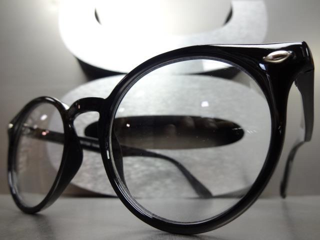 Men's CLASSIC VINTAGE 50's RETRO Style Clear Lens EYE GLASSES Round Black Frame gallery