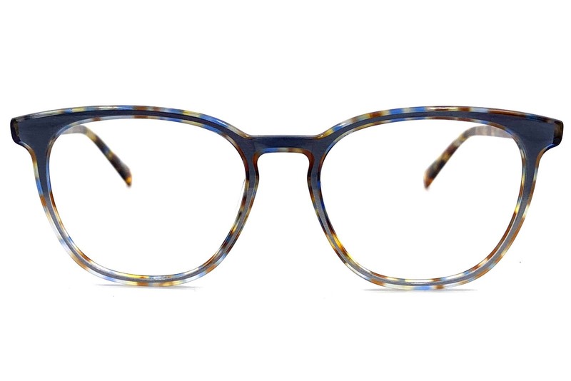 Women’s Oval Acetate & Steel Eyeglasses V8008 BA Blue Amber Tortoiseshell 51-18