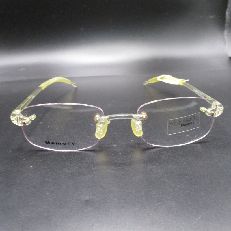 Romeo Memory Rimless Eyeglass Frames Clear Yellow Temple Lightweight Unisex