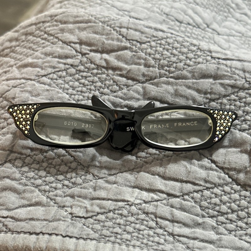 Swank Frame France Cat Eye Black Rhinestone Eyeglass Frames 6010 2317 gallery