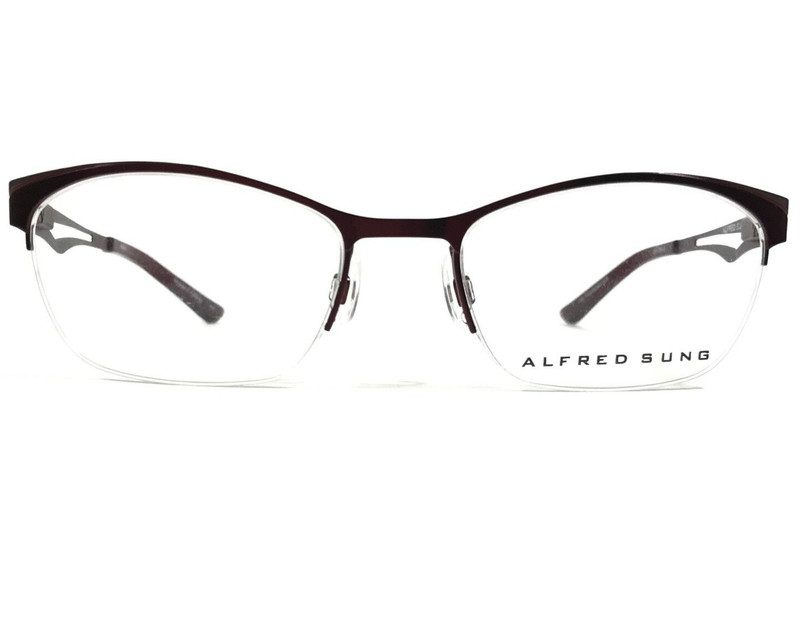 Alfred Sung Eyeglasses Frames AS5017 RBY CEN Grey Red Square Half Rim 51-18-135