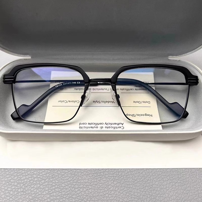 Retro Antique Acetate+Metal Full Rim Eyeglass Frame Square Men Women Eyewear 17g gallery