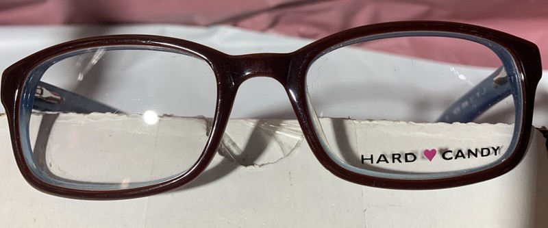Womens Hard Candy HC18 Brown Blue Full Rim Rectangle Eyeglasses 51-18-135