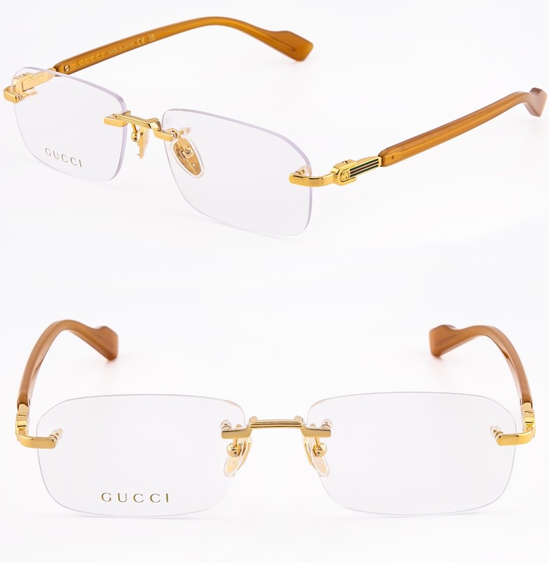 GUCCI GG1221O 1221 Yellow Gold Classic Stripe Unisex Narrow Eyeglass 006 GG1221