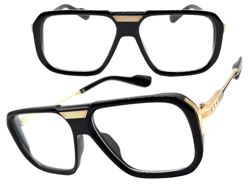 Mens Classic Retro Hip Hop Rapper Pimp Clear Lens EYE GLASSES Black & Gold Frame gallery
