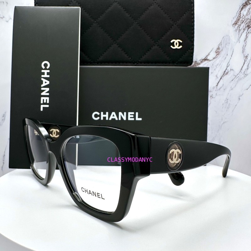 New CHANEL Eyeglasses CH3490 C622 Black Glasses Butterfly Gold CC Womens