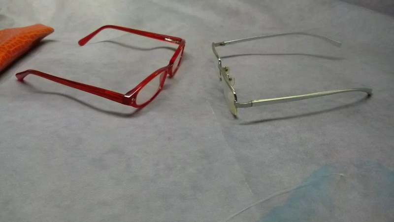 Lot of 2 Unbranded Eyeglass Frame: Full Rim Red & Half Rim Silver Color gallery