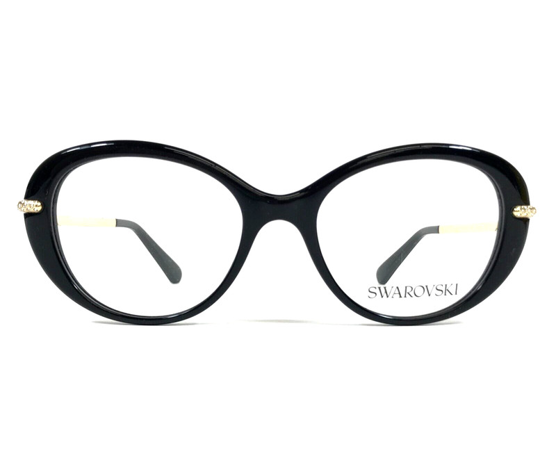 Swarovski Eyeglasses Frames SK2001 1001 Black Gold Round Crystals 52-18-130