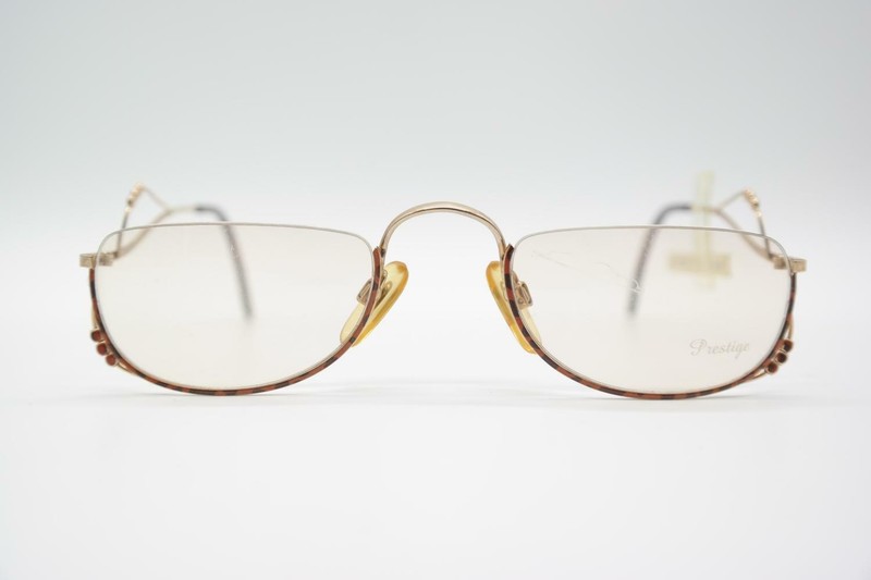 Vintage Prestige 134 Gold Brown Half-Rim Glasses Eyeglass Frame NOS
