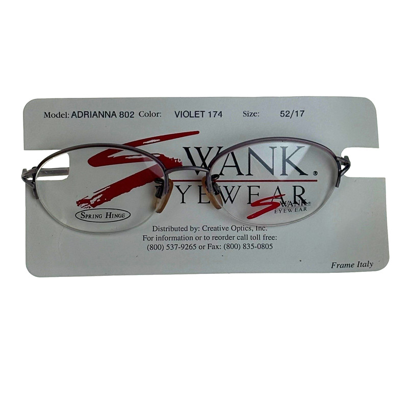 Swank Eyewear Adrianna Violet Half Rim Eyeglass Frame Silver Metal Oval Italy