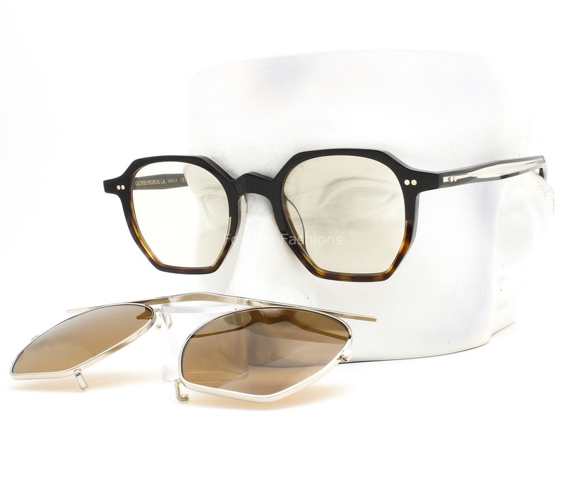 Oliver Peoples Gio Ponti-5 Eyeglasses Clip-On Sunglass Black Brown Havana w/case gallery