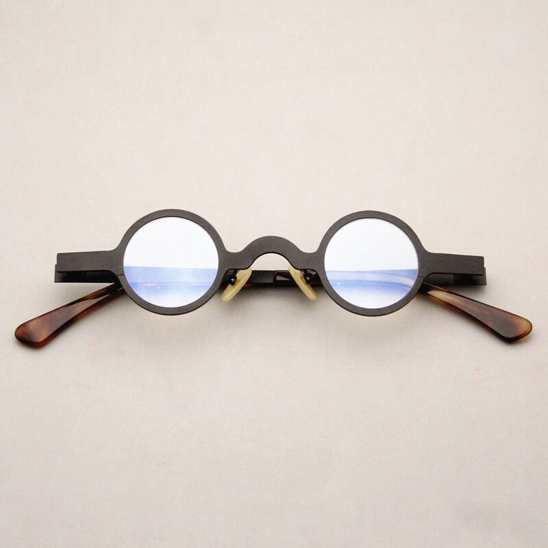 Vintage Super Small 32mm Round Eyeglasses Frames Acetate Metal Hand Made Glasses