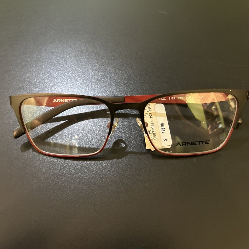 Arnette 6124 719 Black Red Full Rim Rectangle Eyeglasses 54-18-145 Frames Only