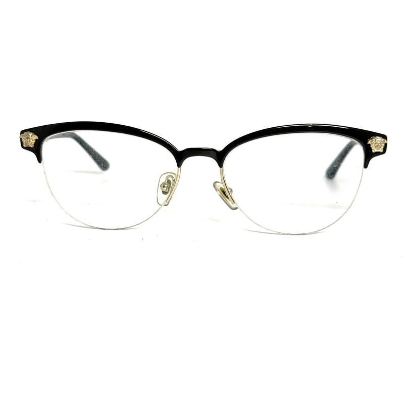 Versace 1235 1371 Black Gold Cat Eye Eyeglasses Frames 53-17-140 Made in Italy