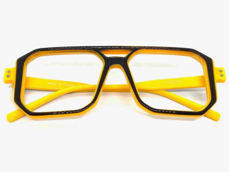Mens Classic Vintage Retro Hip Hop Nerd Geek Clear Lens EYE GLASSES Yellow Frame gallery