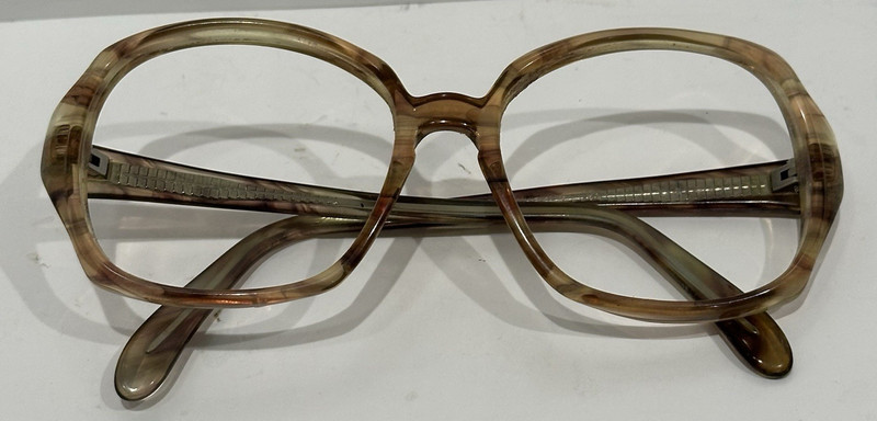 Vintage Eyeglasses FRAMES ONLY Plastic Square-ish Shape Unbranded Tan Brown